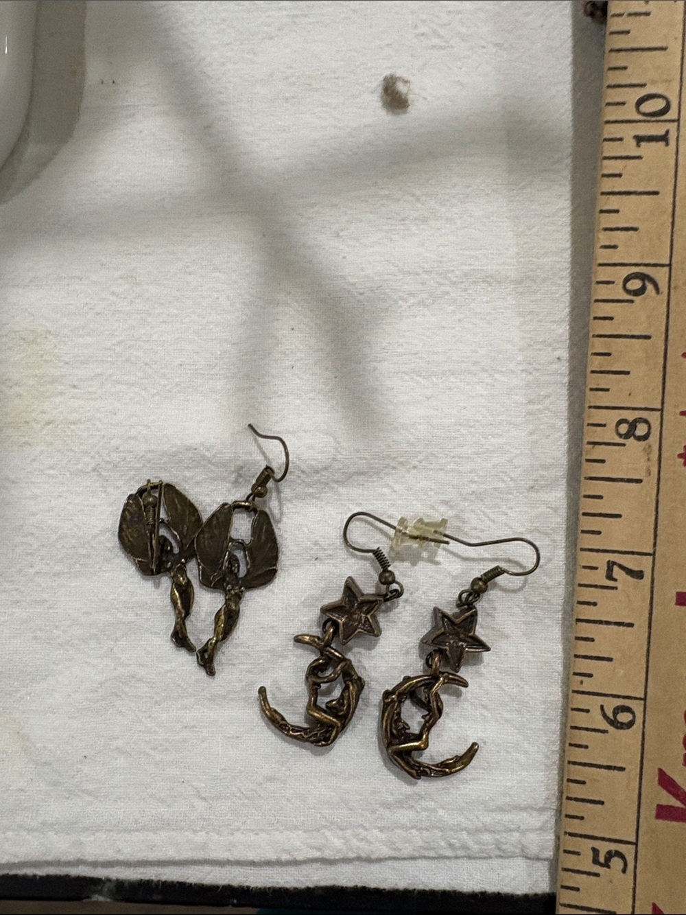 Bronze woman on the moon and Winged Woman Dangle Earrings - Women Jewelry